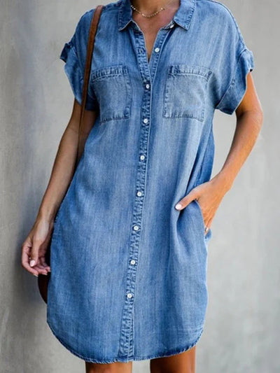 Vestido Midi Denim Ajustado de Manga Corta para Mujer - Image 4