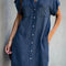 Vestido Midi Denim Ajustado de Manga Corta para Mujer