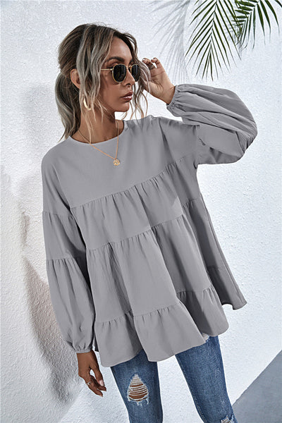 Blusa Suelta de Cuello Redondo Manga Larga Oversized - Image 8
