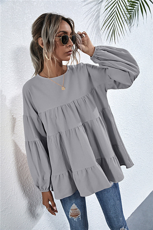 Blusa Suelta de Cuello Redondo Manga Larga Oversized - Image 8