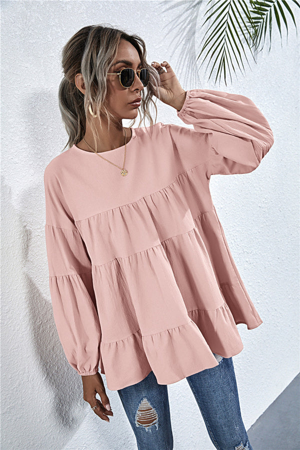 Blusa Suelta de Cuello Redondo Manga Larga Oversized