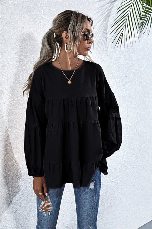 Blusa Suelta de Cuello Redondo Manga Larga Oversized - Image 4