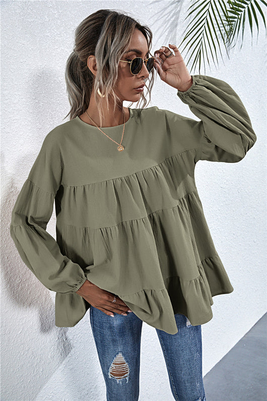 Blusa Suelta de Cuello Redondo Manga Larga Oversized - Image 6