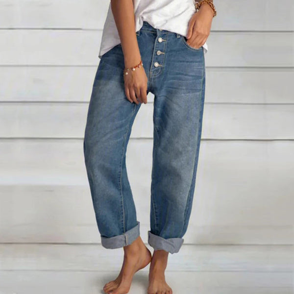 Pantalones Vaqueros Rectos Slim Casual de Corte Relajado