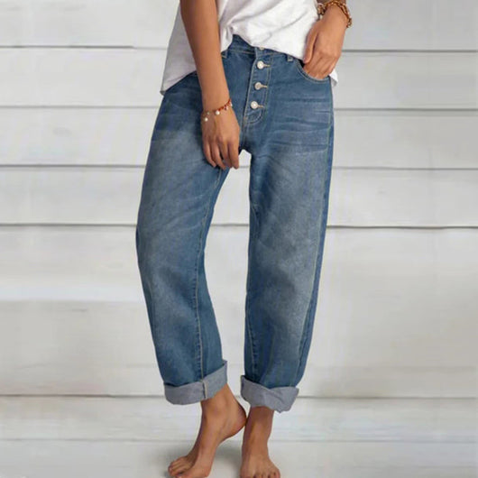 Pantalones Vaqueros Rectos Slim Casual de Corte Relajado
