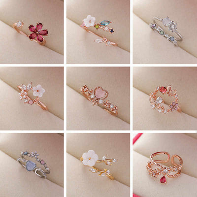 Anillo Flor de Cristal Diamante con Circonita Micro Incrustada - Diseño Abierto Ajustable