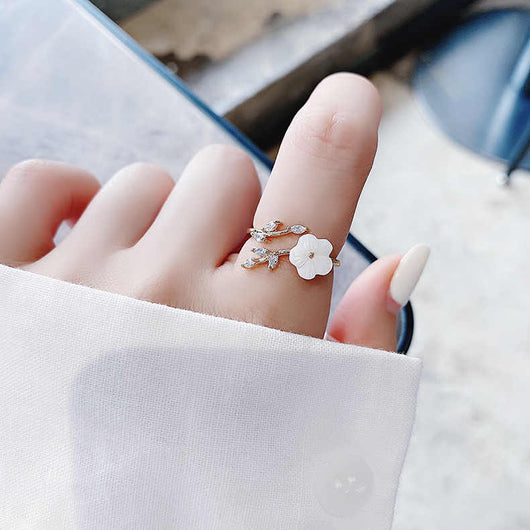 Anillo Flor de Cristal Diamante con Circonita Micro Incrustada - Diseño Abierto Ajustable - Image 3