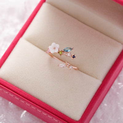 Anillo Flor de Cristal Diamante con Circonita Micro Incrustada - Diseño Abierto Ajustable - Image 7