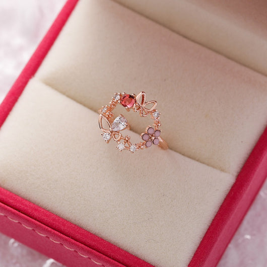 Anillo Flor de Cristal Diamante con Circonita Micro Incrustada - Diseño Abierto Ajustable - Image 13