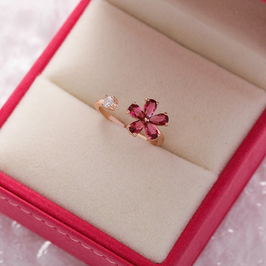 Anillo Flor de Cristal Diamante con Circonita Micro Incrustada - Diseño Abierto Ajustable - Image 12
