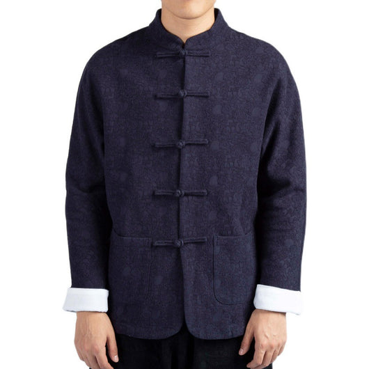 Chaqueta Tang Tradicional de Algodón y Lino con Terciopelo Grueso para Hombre - Image 5