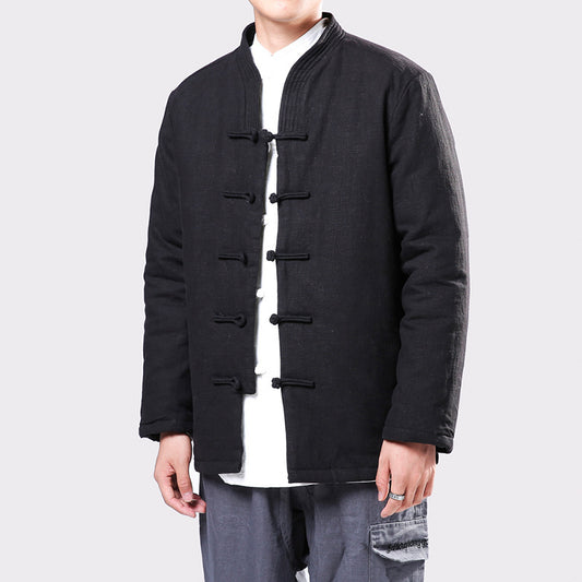 Chaqueta Acolchada Tang Estilo Chino con Botones de Disco en Lino para Jóvenes - Image 2