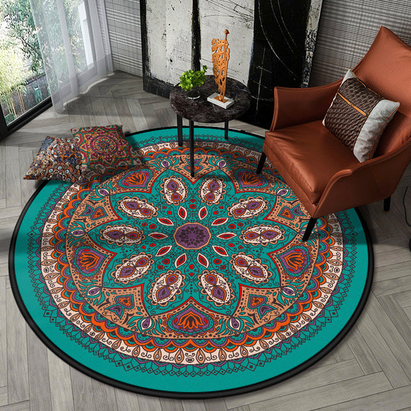 Tapete Redondo Mandala Bohemio Étnico para Dormitorio y Sala de Estar