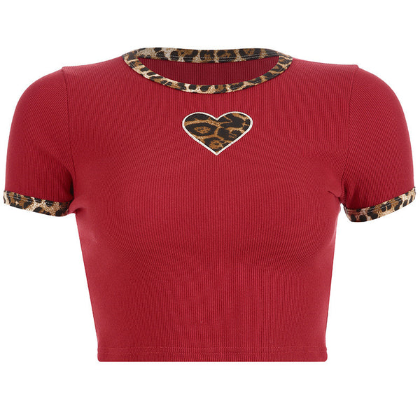 Top Corto Estampado Leopardo Contraste de Colores Ajustado