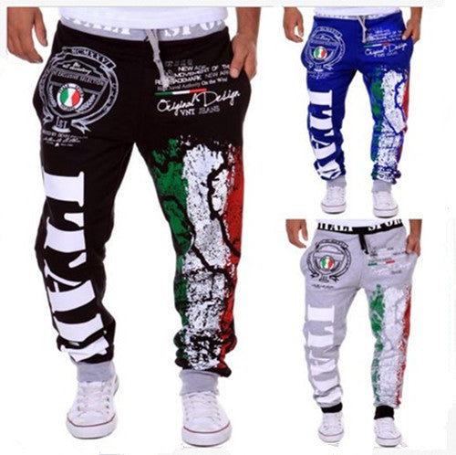 Pantalones Deportivos Casuales con Estampa Bandera Italiana para Hombre