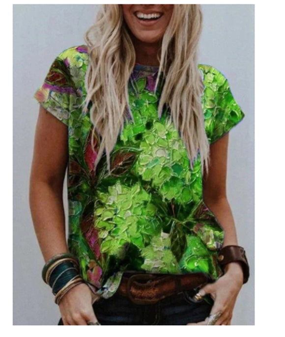 Camiseta Manga Corta Estampada para Mujer - Diseño Europeo y Americano