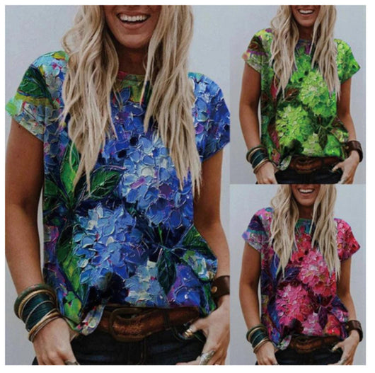 Camiseta Manga Corta Estampada para Mujer - Diseño Europeo y Americano