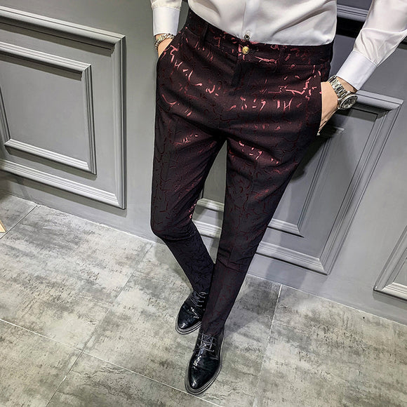 Calça Masculina Slim Fit Estilo Coreano com Textura Jacquard