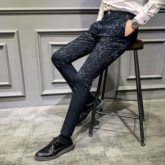 Pantalones Slim Fit Estilo Coreano con Textura Jacquard para Hombre