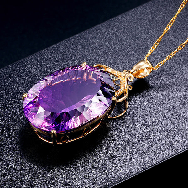 Colgante de Amatista con Oro 14K - Collar Cristal Elegante Europeo