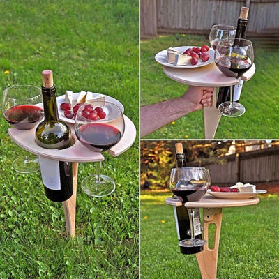 Mesa Portátil para Vino y Picnic - Tabla Redonda Plegable de Madera - Image 15