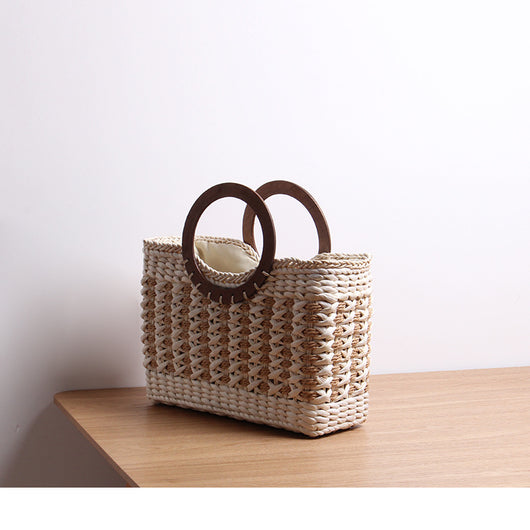 Bolsa de Playa Tejida a Mano con Fibra de Maíz - Estilo Retro - Image 7