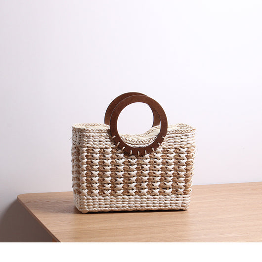 Bolsa de Playa Tejida a Mano con Fibra de Maíz - Estilo Retro - Image 4