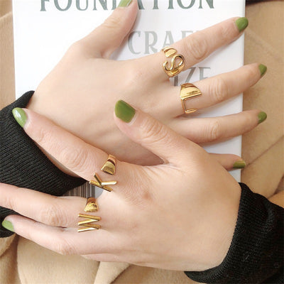 Anillo Ajustable de Letras Iniciales en Oro - Diseño Personalizado Abierto - Image 58