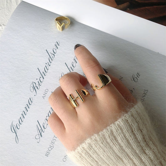 Anillo Ajustable de Letras Iniciales en Oro - Diseño Personalizado Abierto - Image 59