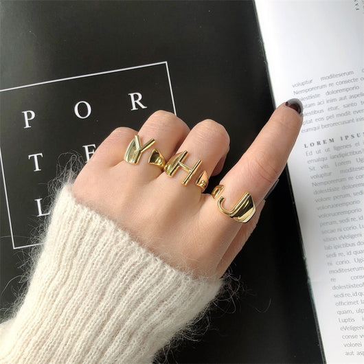 Anillo Ajustable de Letras Iniciales en Oro - Diseño Personalizado Abierto - Image 60