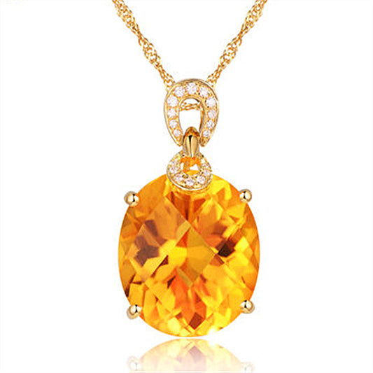 Colgante de Citrino Natural de 8 Quilates en Oro de 18K, Diseño Ovalado Minimalista