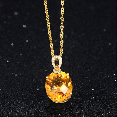 Colgante de Citrino Natural de 8 Quilates en Oro de 18K, Diseño Ovalado Minimalista - Image 5