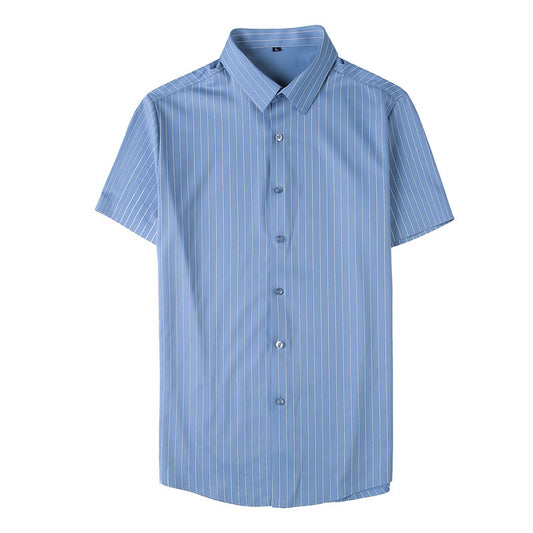 Camisa Ejecutiva de Seda Rayada - Manga Corta Ligera para Hombre - Image 2