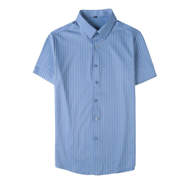 Camisa Ejecutiva de Seda Rayada - Manga Corta Ligera para Hombre