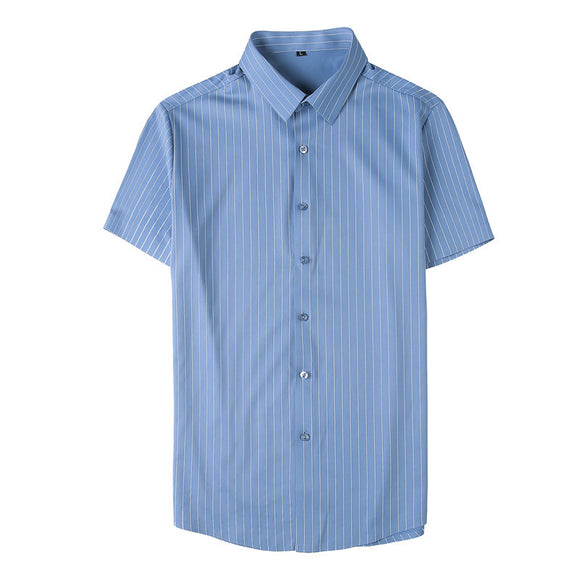 Camisa Ejecutiva de Seda Rayada - Manga Corta Ligera para Hombre