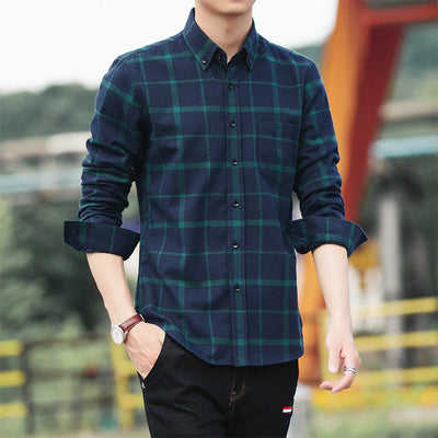 Camisa Retro de Cuadros Estilo Hong Kong Manga Larga para Hombre - Image 11