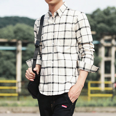 Camisa Retro de Cuadros Estilo Hong Kong Manga Larga para Hombre - Image 5