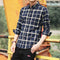 Camisa Retro de Cuadros Estilo Hong Kong Manga Larga para Hombre