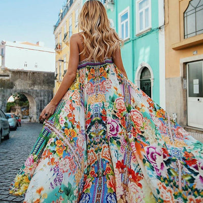 Falda Larga Estampada con Tirantes para Playa y Vacaciones - Image 4