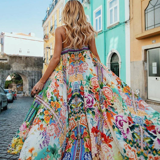 Falda Larga Estampada con Tirantes para Playa y Vacaciones - Image 4