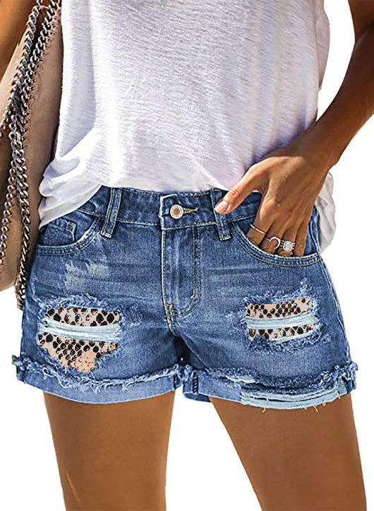 Shorts de Mezclilla Estampado Leopardo y Camuflaje Rotos para Mujer - Image 13