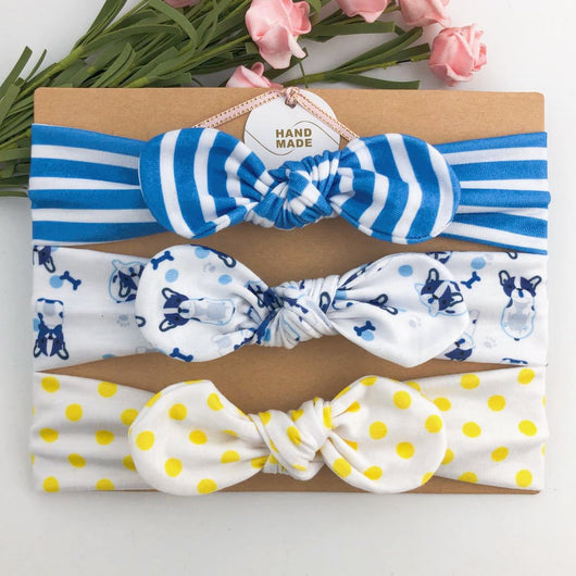 Set 3 Diademas Bohemias Coloridas para Bebé y Niña - Bandas Elásticas de Algodón con Moños