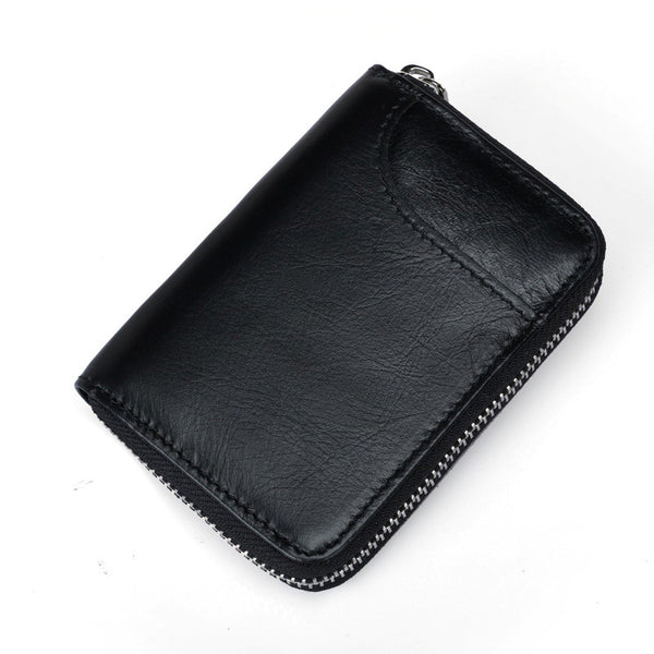 Billetera Compacta de Cuero Genuino con Protección RFID y Múltiples Compartimentos
