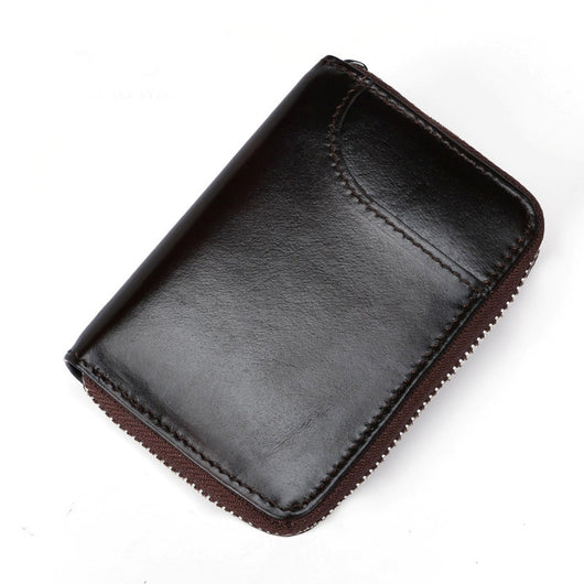 Billetera Compacta de Cuero Genuino con Protección RFID y Múltiples Compartimentos