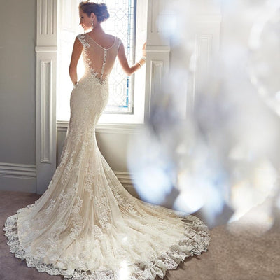 Vestido de Novia Sirena Halter Playa Elegante con Cola Luz - Image 7