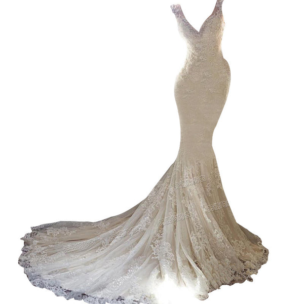 Vestido de Novia Sirena Halter Playa Elegante con Cola Luz