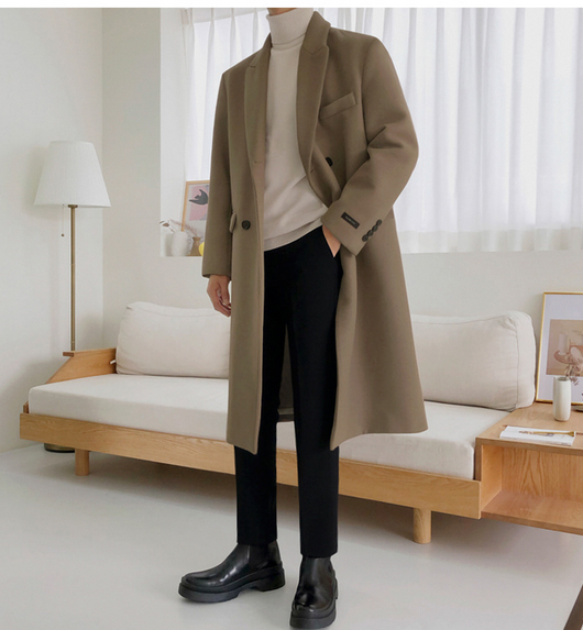 Abrigo de Lana Hombre Estilo Británico Moda Coreana Invierno Corte Medio - Image 11