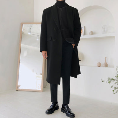 Abrigo de Lana Hombre Estilo Británico Moda Coreana Invierno Corte Medio - Image 3