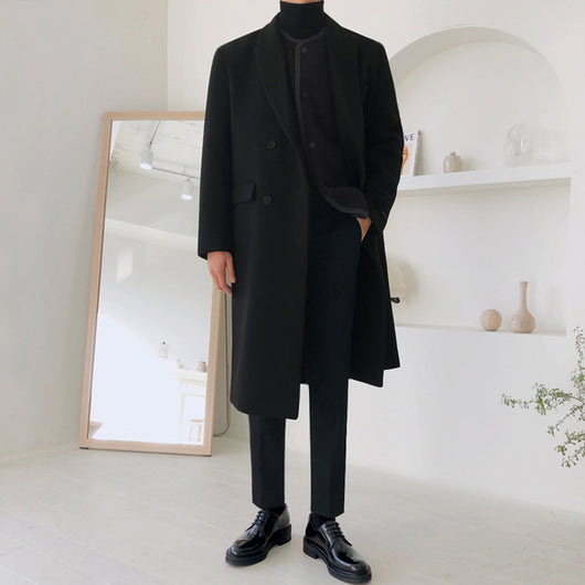 Abrigo de Lana Hombre Estilo Británico Moda Coreana Invierno Corte Medio - Image 3