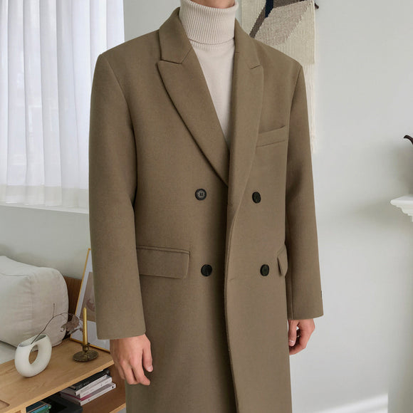 Abrigo de Lana Hombre Estilo Británico Moda Coreana Invierno Corte Medio